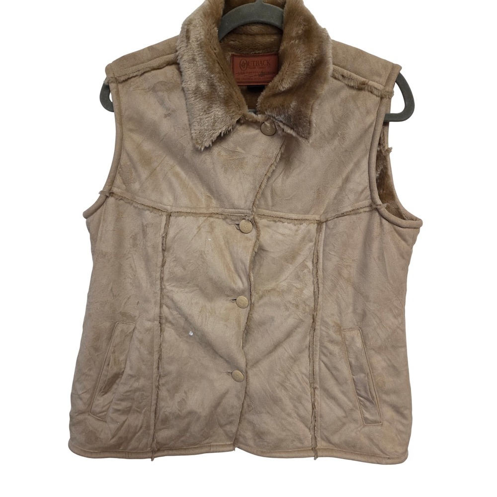 Outback Trading Co Tan Faux Suede Fur Lined Western Vest Mens Medium 2108